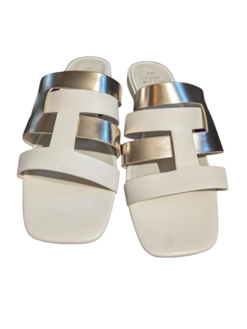 Oasis Society California White & Gold Slide Sandals Women's Size 10 Metallic